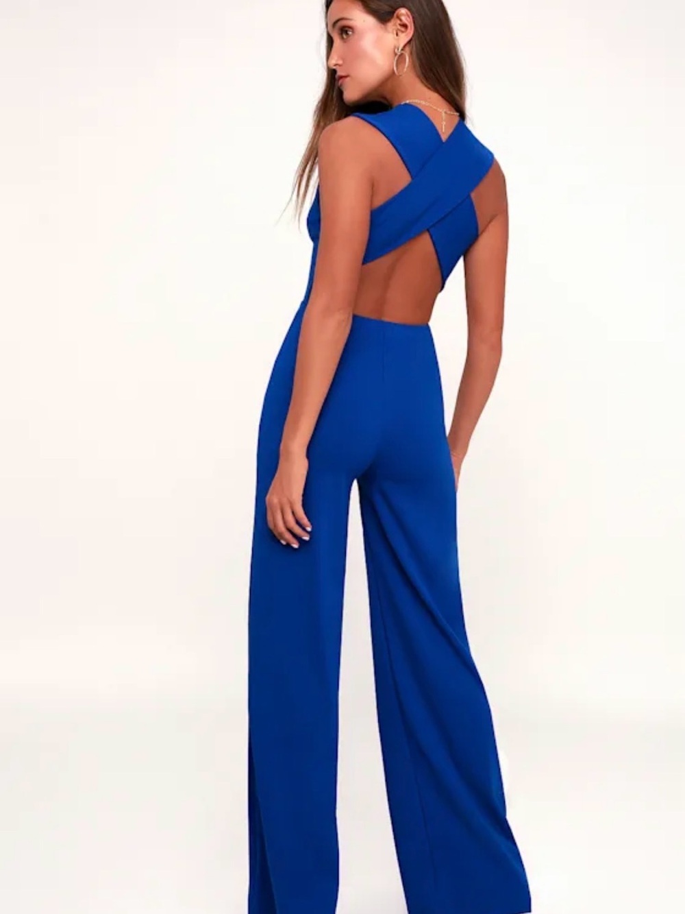 Lulu's Royal Blue Sleeveless Deep V Wide-Leg Jumpsuit - Picture 2 of 4